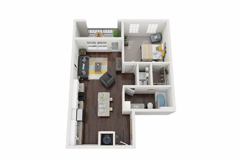 Floor plan for 1 bed, 1 bath, 723 sqft